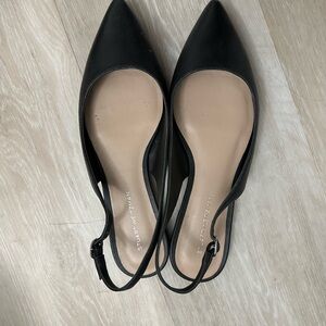 Stuart Weitzman Black Pointed Slingback Flats with Adjustable Strap